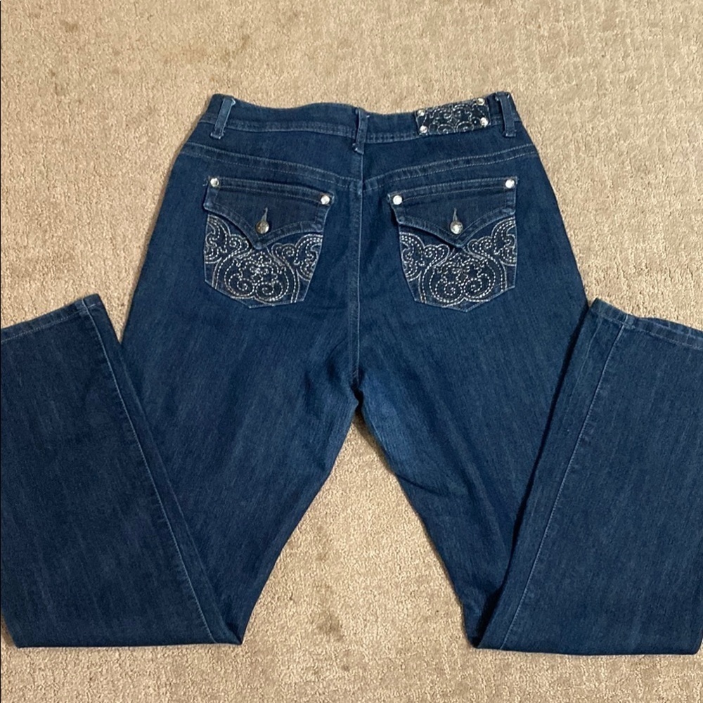 Style & Co. Size 10 Blue Bootcut Jeans with Decorative Stitching Western Casual